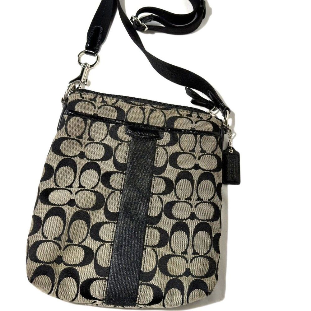 Coach Signature Brown Black Small Crossbody Bag Purse Adjustable Strap Y2K